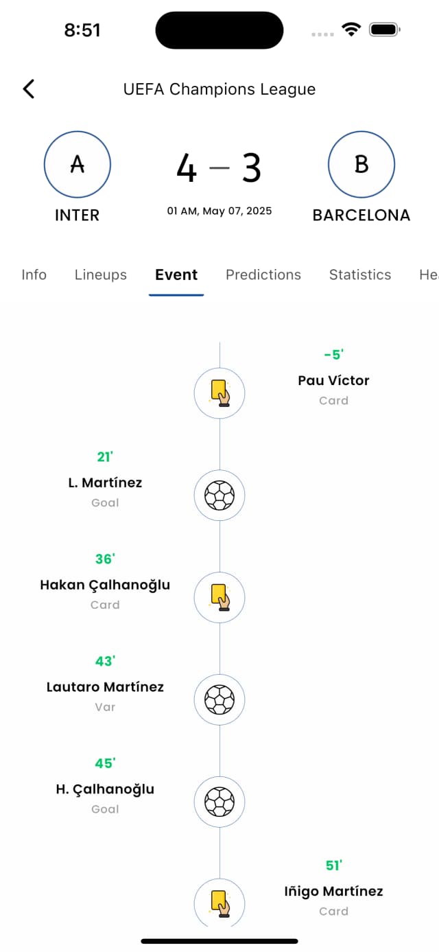 Football app stats screen
